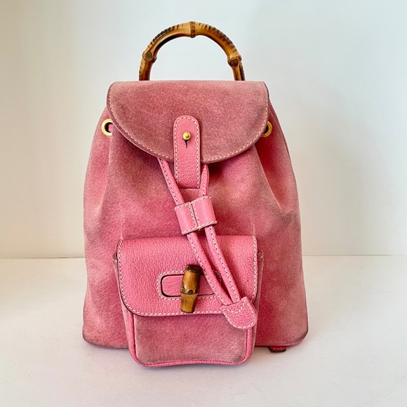 SALE❤️❤️❤️Gucci Pink Suede Leather Mini Backpack Bamboo - Picture 4 of 15